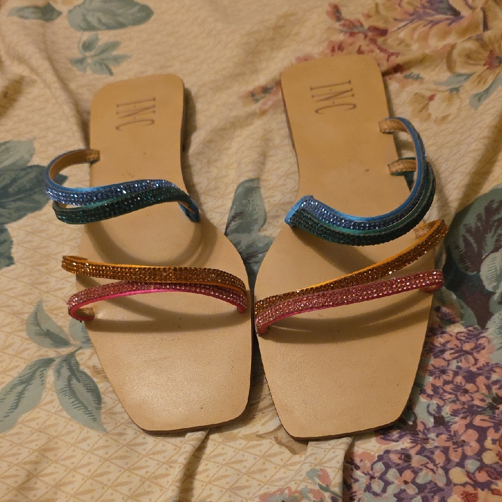 INC International Concepts Women's Multicolor Beaded Slide Sandals